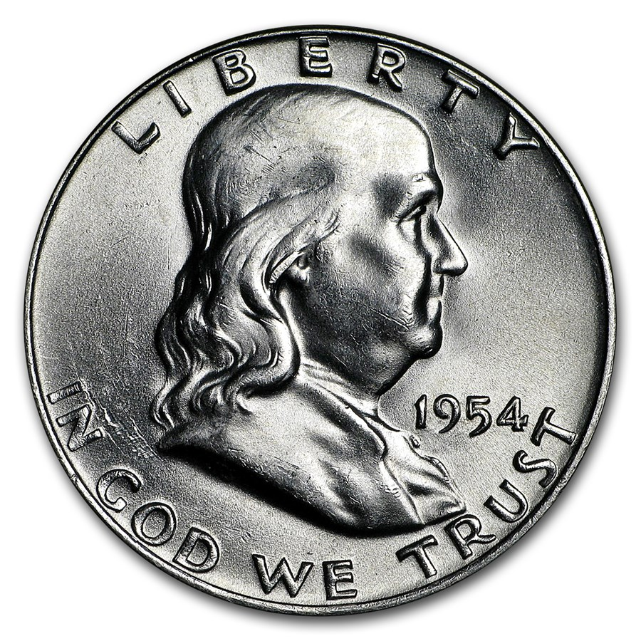1954 Franklin 90% Silver Half Dollar Denver - Uncirculated - CoinsTV
