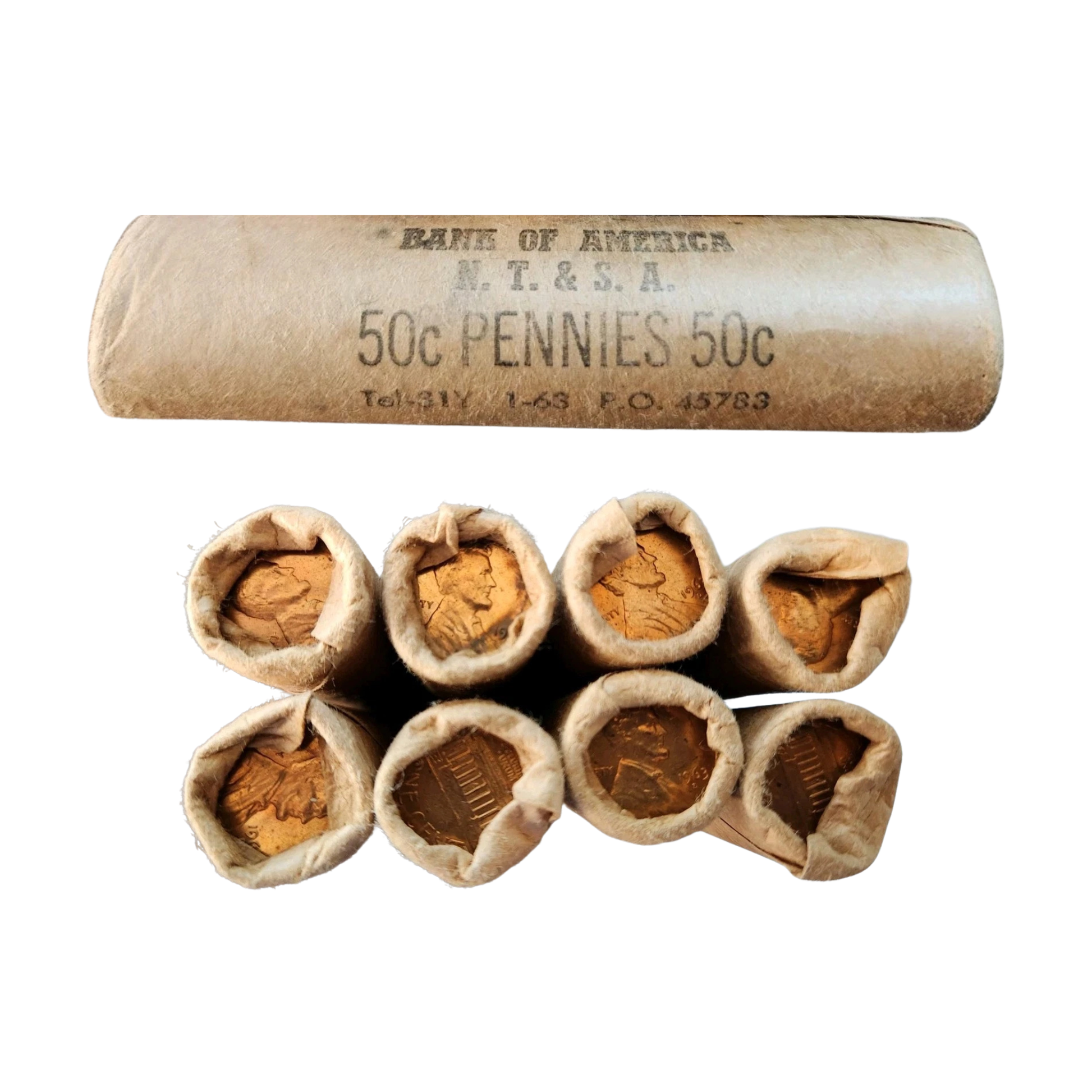 1963-D Lincoln Memorial Cent Uncirculated - Original Bank-Wrapped Roll - CoinsTV