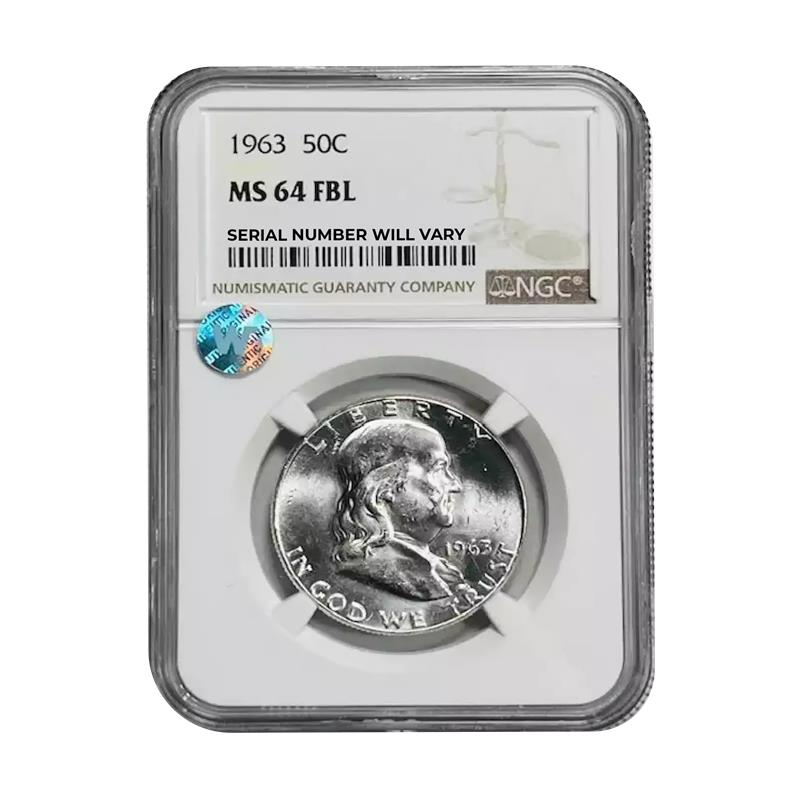 1963 Franklin Silver Half Dollar Philadelphia - NGC MS64 FBL Sight White - CoinsTV