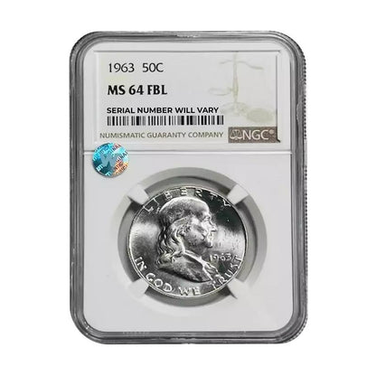 1963 Franklin Silver Half Dollar Philadelphia - NGC MS64 FBL Sight White - CoinsTV