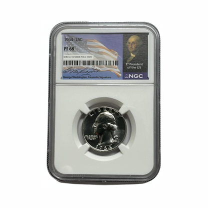 1964 Washington Silver Quarter - NGC PF68 Washington Signature Flag Label