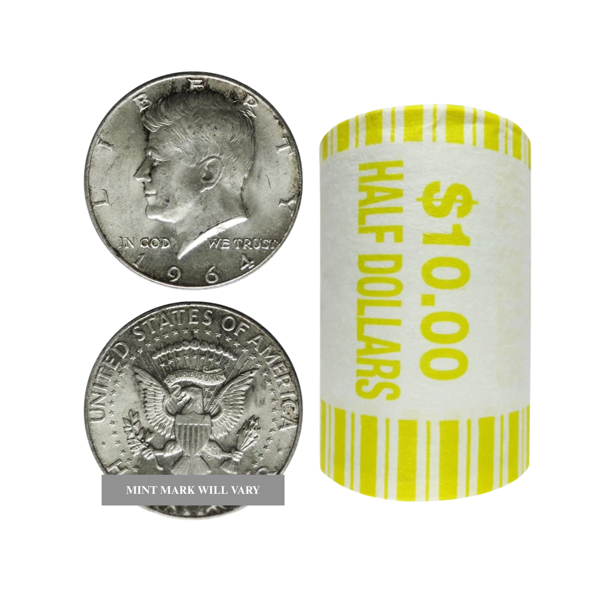 1964 Kennedy 90% Silver Half Dollar Roll of 20 - Full Dates - CoinsTV