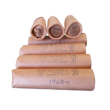 1968-S Lincoln Memorial Cent Uncirculated - Original Bank-Wrapped Roll - CoinsTV