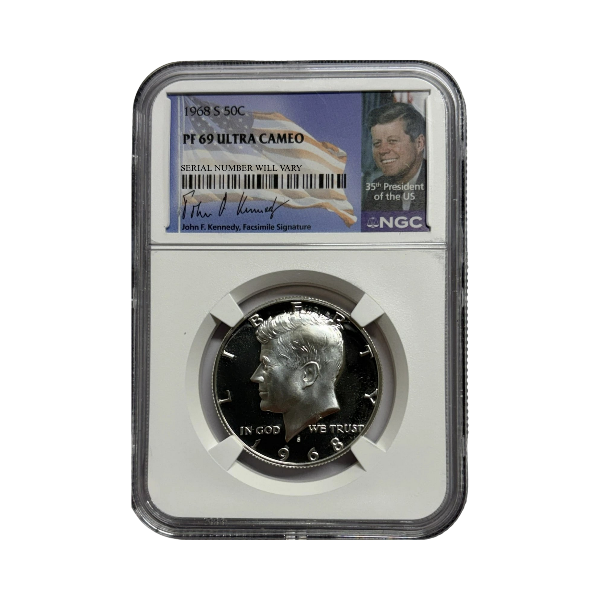 1968-S Kennedy Half Dollar - NGC PF69UCAM - Kennedy Signature Label - CoinsTV