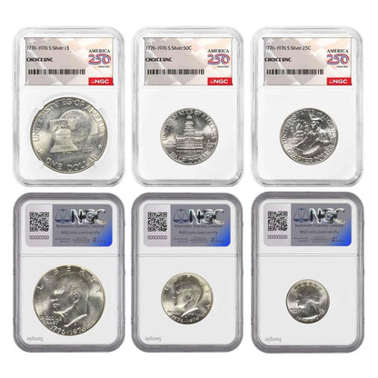 1976-S Bi-Centennial 3-Coin Set America 250 Label - NGC CH UNC