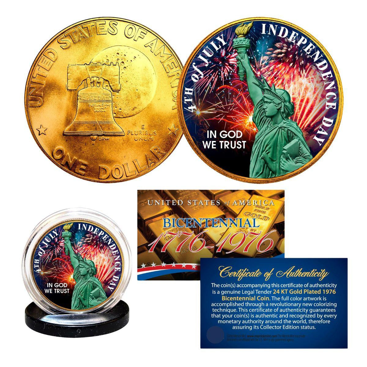 1976 Bicentennial Eisenhower Dollar – 4th of July Independence Day Collector Edition 24K Gold-Plated