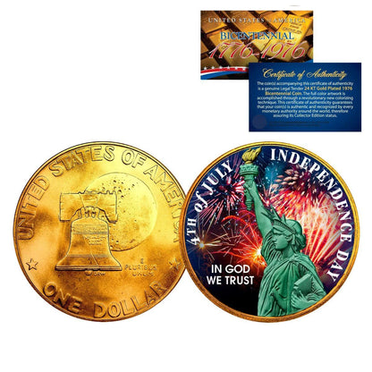1976 Bicentennial Eisenhower Dollar – 4th of July Independence Day Collector Edition 24K Gold-Plated