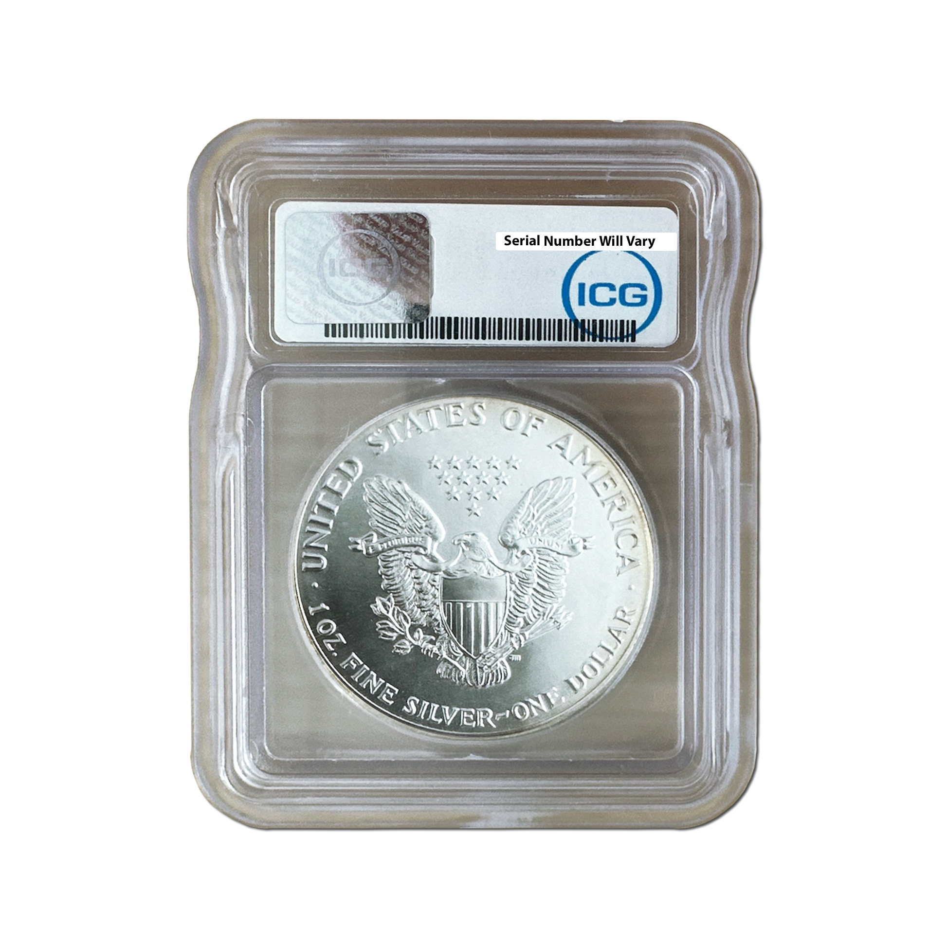 1987 Silver Eagle - Austin Hutto Signature Label - ICG MS70 | CoinsTV