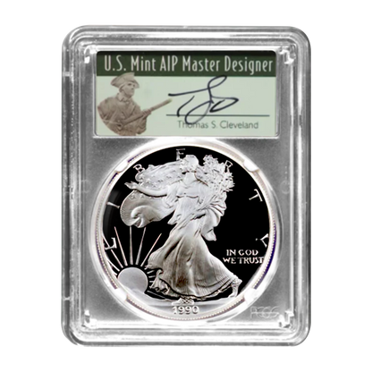1990-S Silver Eagle - Minute Man Label - PCGS PR70 DCAM Thomas Cleveland Signature - CoinsTV