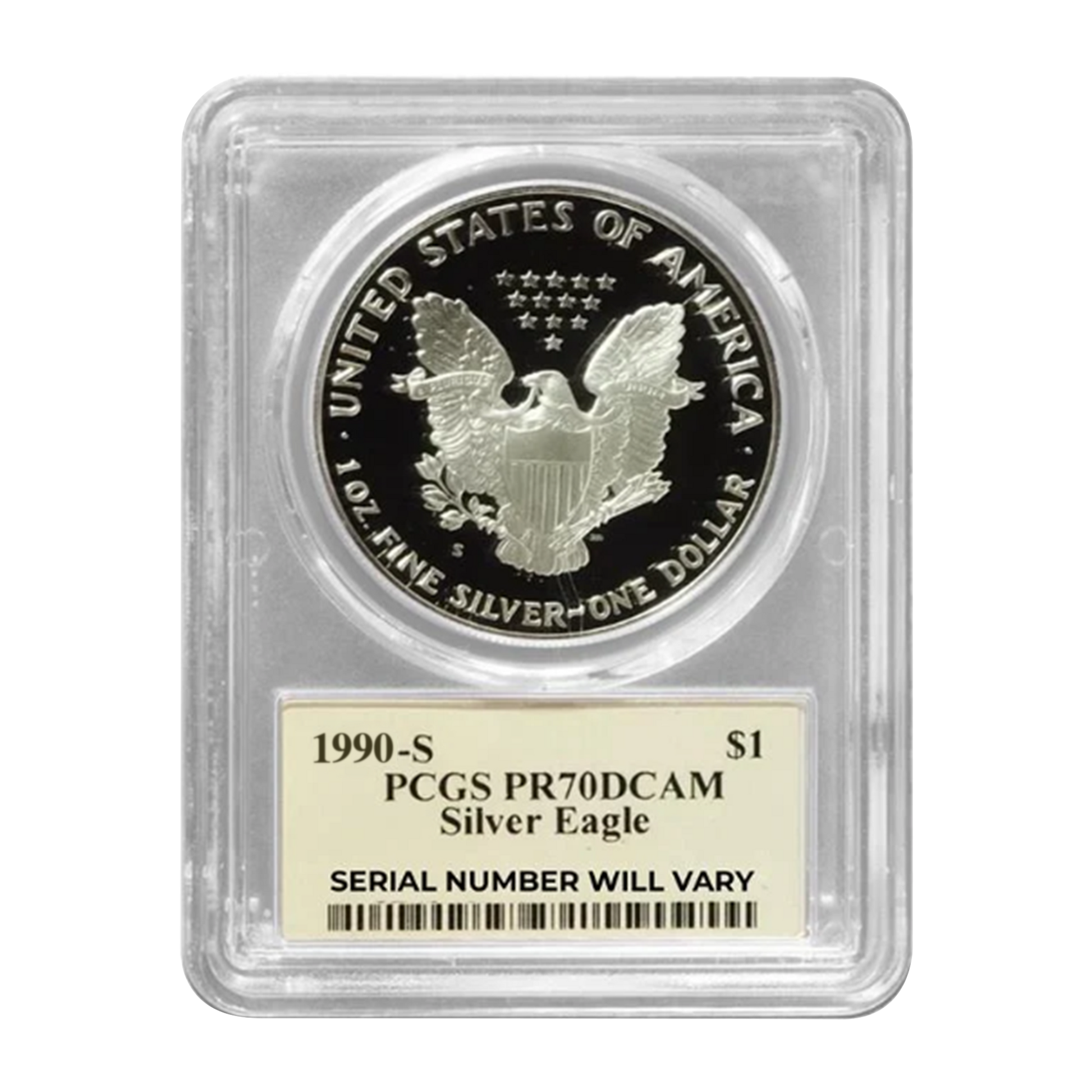 1990-S Silver Eagle - Minute Man Label - PCGS PR70 DCAM Thomas Cleveland Signature - CoinsTV