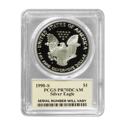 1990-S Silver Eagle - Minute Man Label - PCGS PR70 DCAM Thomas Cleveland Signature - CoinsTV