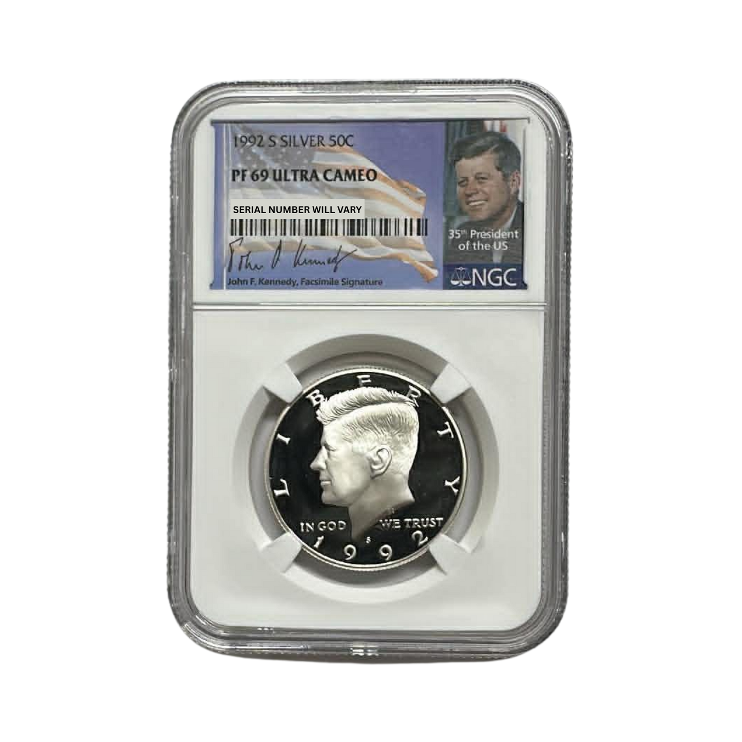 1992-S Kennedy Silver Half Dollar - NGC PF69UCAM - Kennedy Signature Label