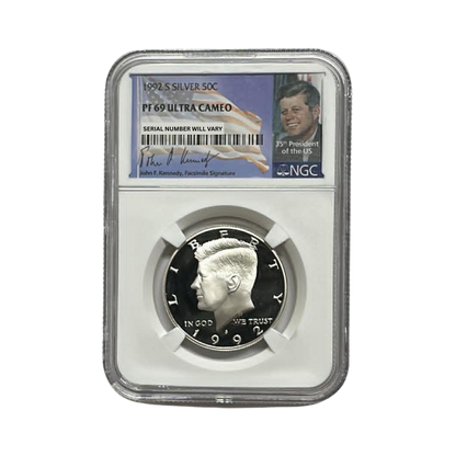 1992-S Kennedy Silver Half Dollar - NGC PF69UCAM - Kennedy Signature Label