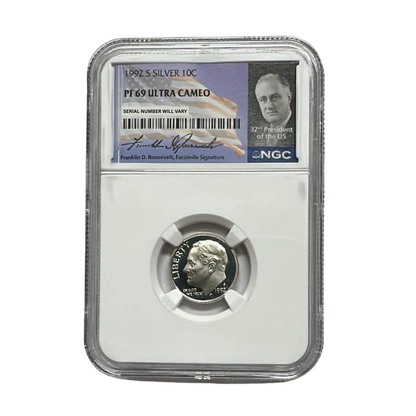 1992-S Roosevelt Silver Dime - NGC PF69UCAM - Roosevelt Signature Label