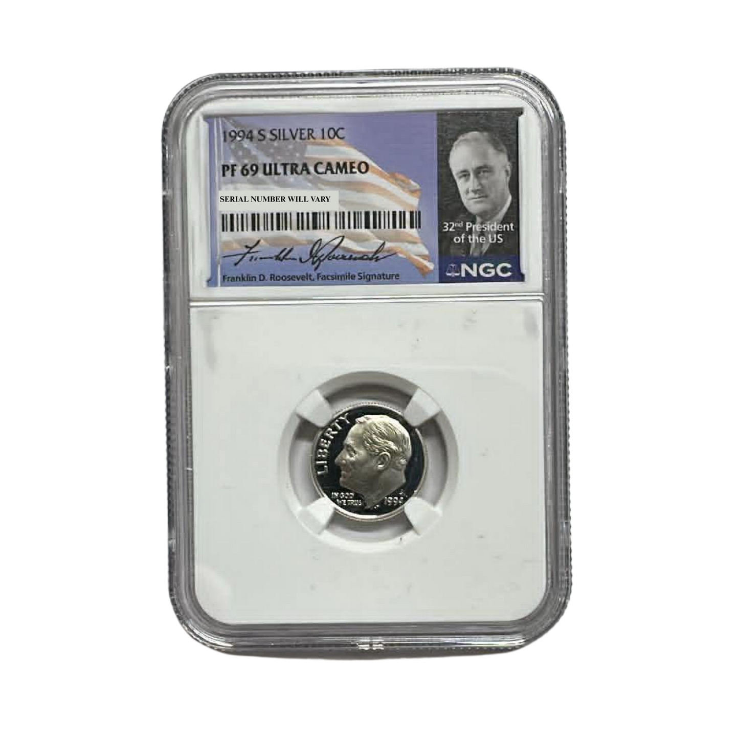 1994-S Roosevelt Silver Dime - NGC PF69UCAM - Roosevelt Signature Label