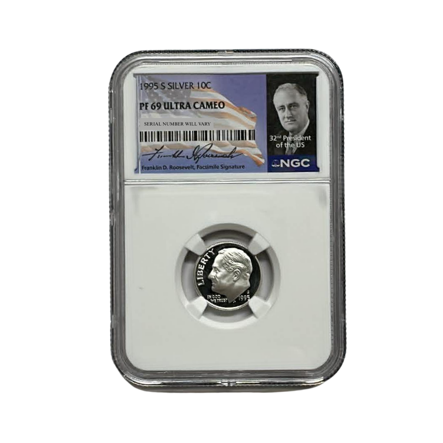 1995-S Roosevelt Silver Dime - NGC PF69UCAM - Roosevelt Signature Label