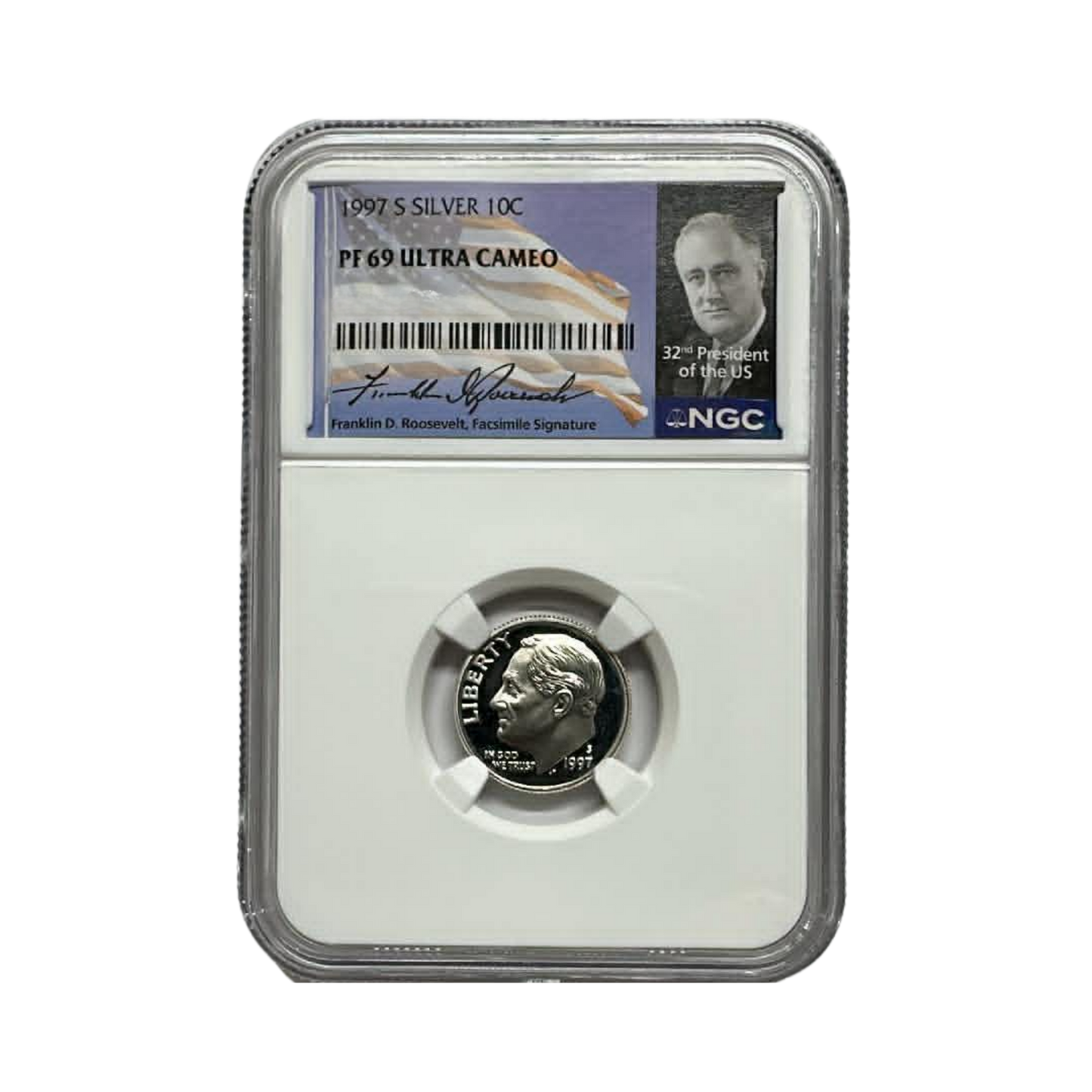 1997-S Roosevelt Silver Dime - NGC PF69UCAM - Roosevelt Signature Label