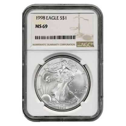 1998 Silver Eagle - Brown Label - NGC MS69 - CoinsTV