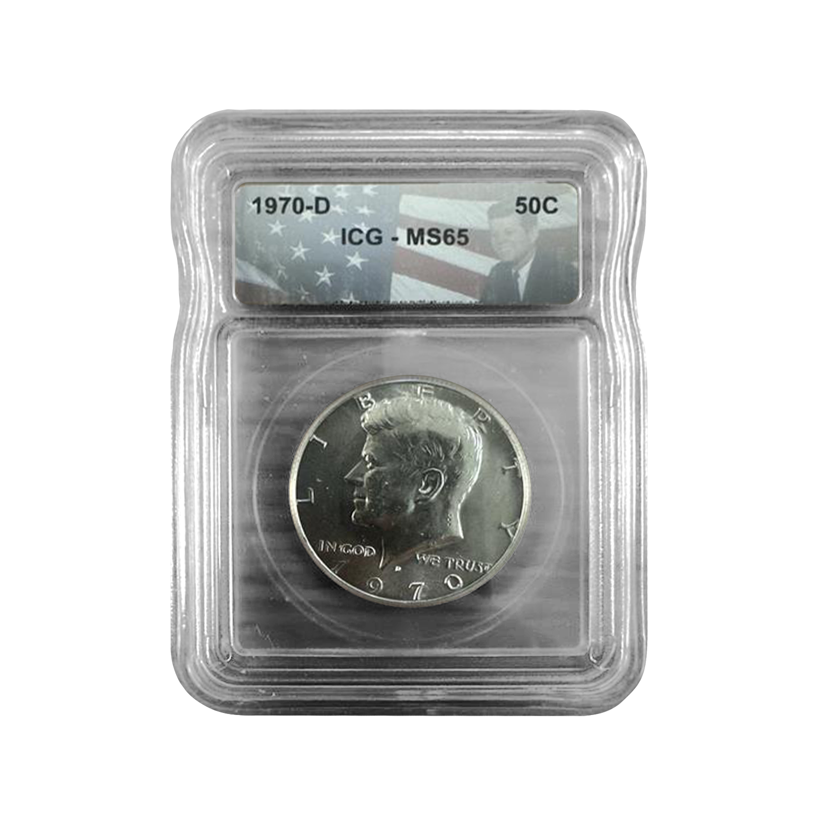 1970-D Kennedy Half Dollar - ICG MS65 Kennedy Flag Label - CoinsTV