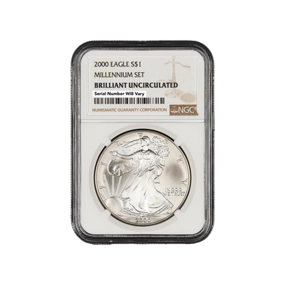 2000 Silver Eagle NGC BU Millennium Set & Certified Note