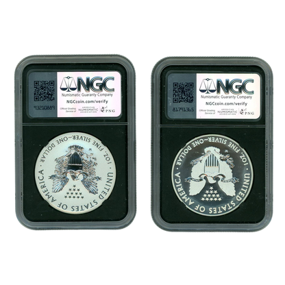 2013 W Silver Eagle Early Releases 2 pc Set - NGC SP/Reverse PF 70 Mercanti Black Core Label