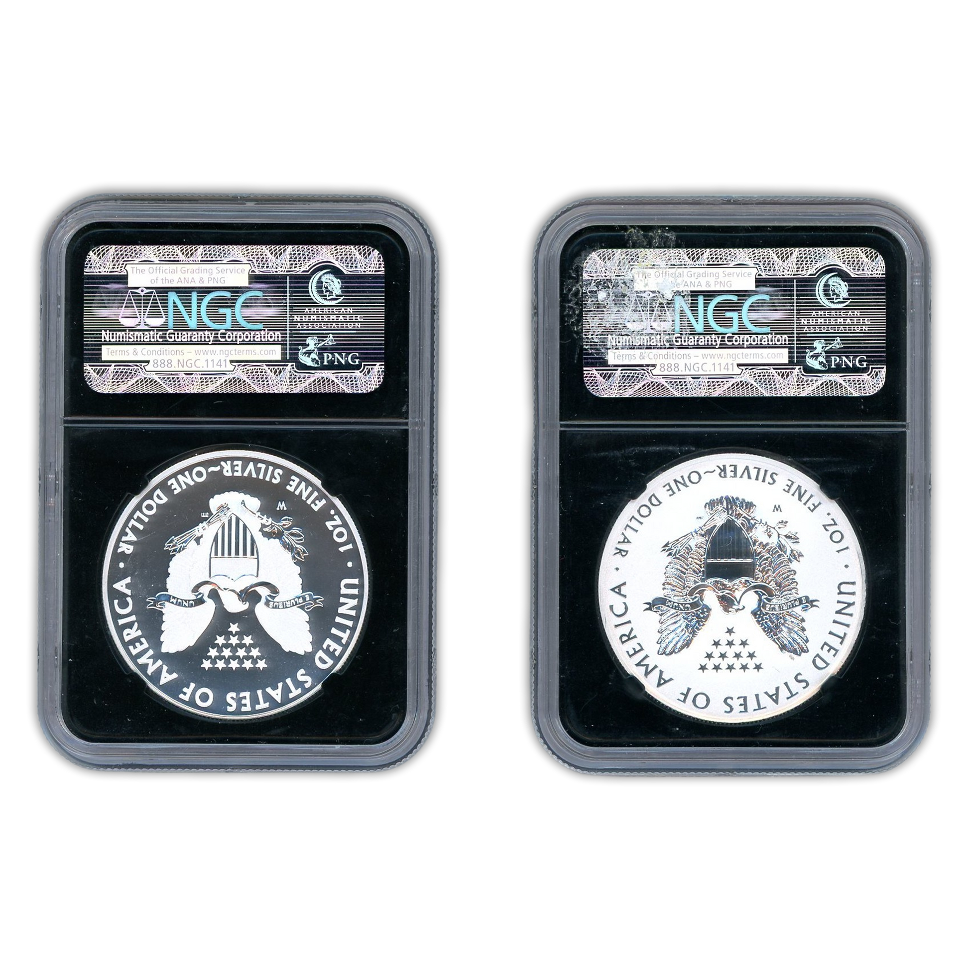 2013 W Silver Eagle West Point Early Releases 2 pc Set - NGC SP/PF 70 Black Core Label Sight White - CoinsTV