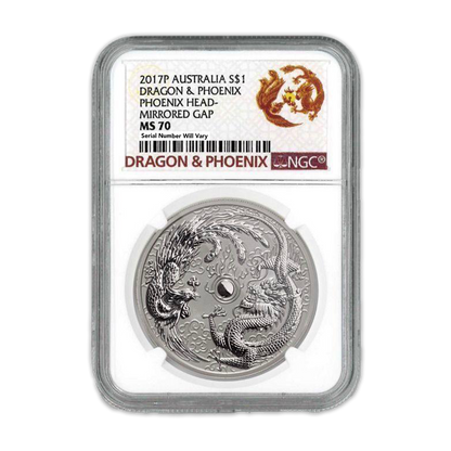 2017 Dragon & Phoenix Error 1 Oz Silver - Perth Mint - Business Strike  - NGC MS70