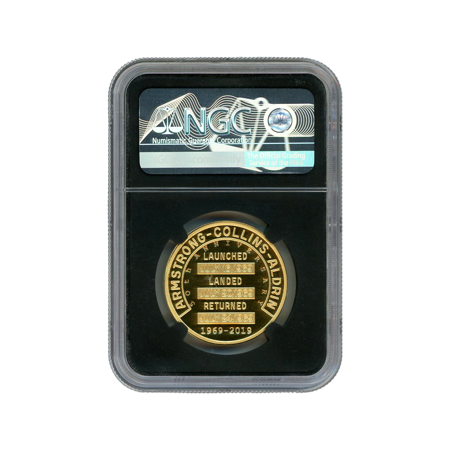 2019 Apollo 11 50th Ann. Robbins Medal Restrike - Collins Sign. - NGC PF70 UCAM FDOI 1 oz Gold - CoinsTV