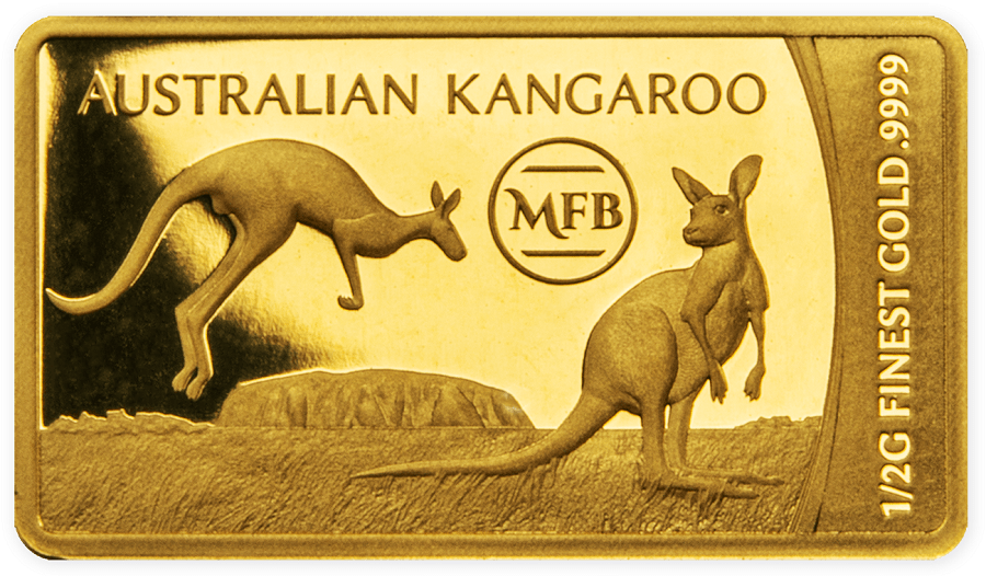 2022 Solomon Isl. Australian Kangaroo Most Famous Bullion 1/2 Gram .9999 Gold Prooflike Bar