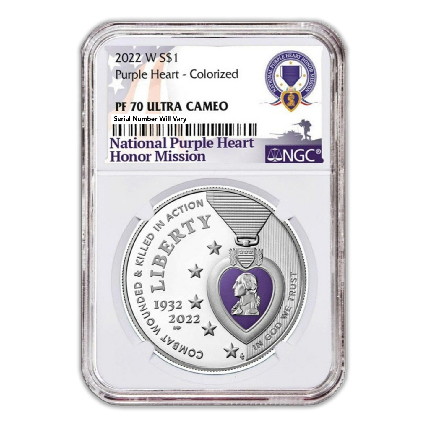 2022 National Purple Heart Hall of Honor Silver - Colorized - NGC PF70  Ultra Cameo