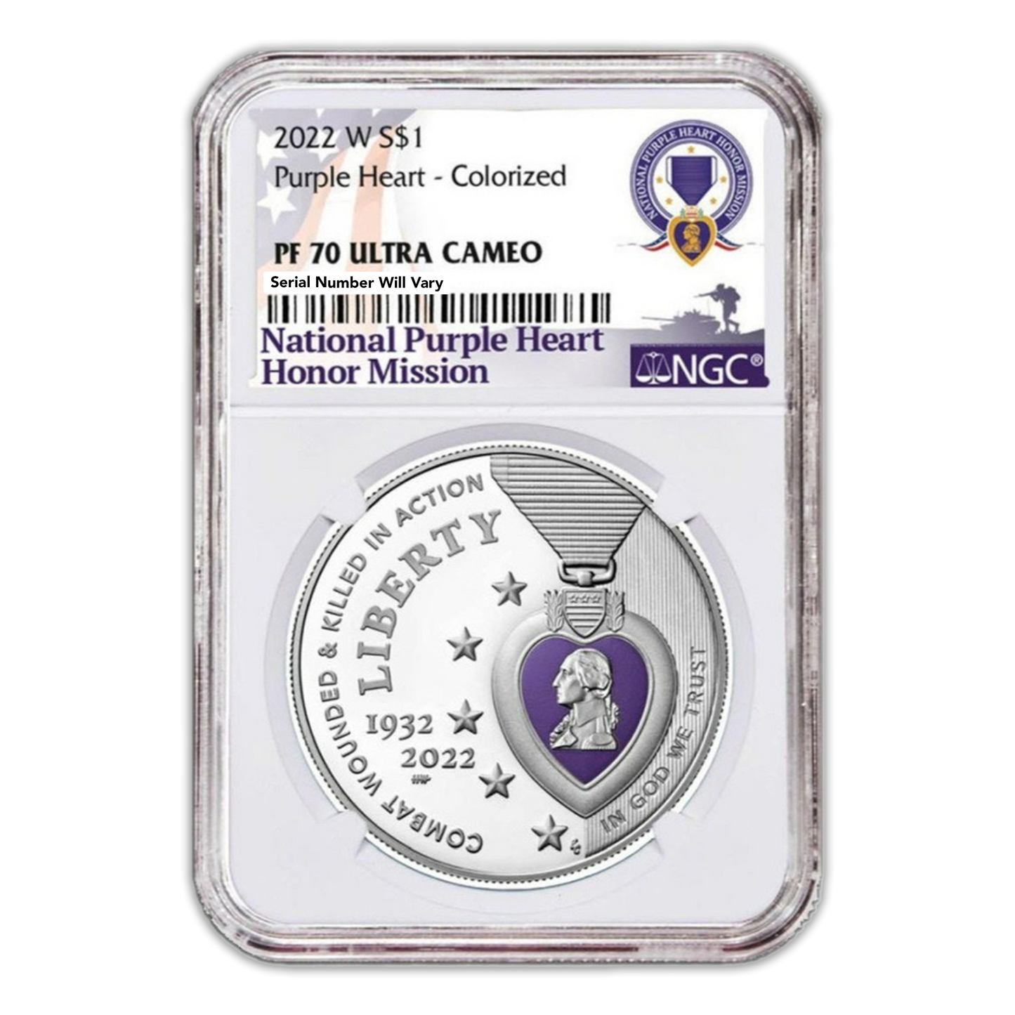 2022 National Purple Heart Hall of Honor Silver - Colorized - NGC PF70  Ultra Cameo - CoinsTV
