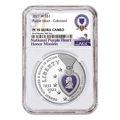 2022 National Purple Heart Hall of Honor Silver - Colorized - NGC PF70  Ultra Cameo - CoinsTV