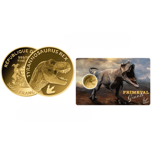 2023 Chad Tyrannosaurus Rex 1/1000 oz Gold PL Coin in Assay Card