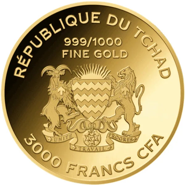 2023 Chad Tyrannosaurus Rex 1/1000 oz Gold PL Coin in Assay Card