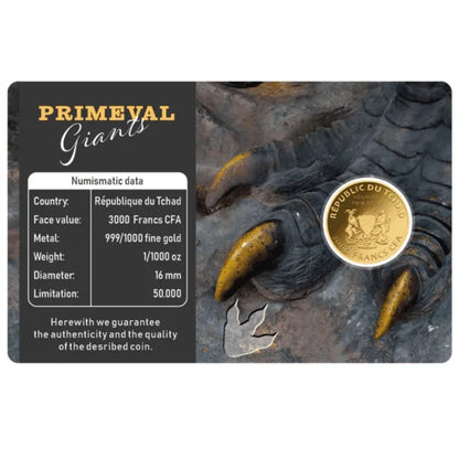 2023 Chad Tyrannosaurus Rex 1/1000 oz Gold PL Coin in Assay Card