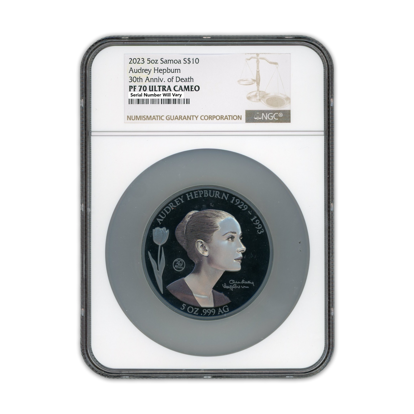 2023 Samoa Audrey Hepburn 5 oz Silver Coin - NGC PF70 - CoinsTV
