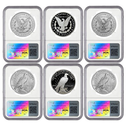 2023 Morgan & Peace Dollar 6 pc Set - First Day of Issue - NGC MS/ PF/RP70