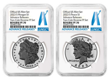 2023-S Reverse Proof Morgan and Peace Silver Dollar - 2pc Set - NGC PF70 Advance Releases