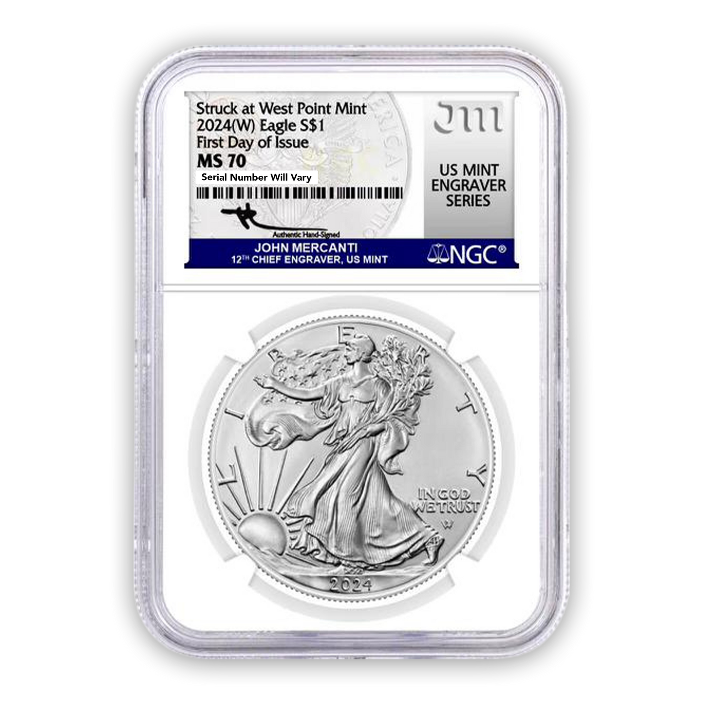 2024 (W) Silver Eagle - Business Strike - First Day of Issue - NGC MS70 John Mercanti Label