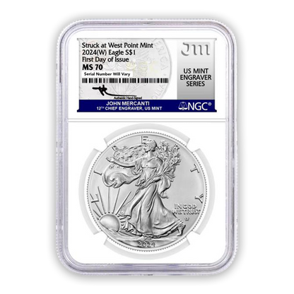 2024 (W) Silver Eagle - Business Strike - First Day of Issue - NGC MS70 John Mercanti Label