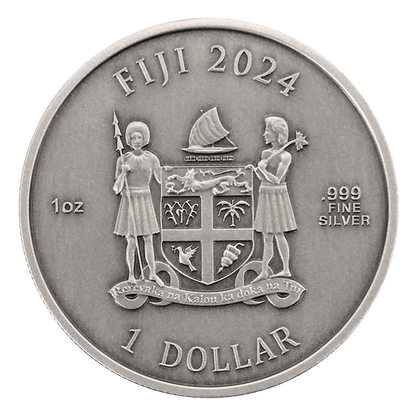 2024 Fiji Year of the Dragon 3D UHR Antiqued 1 oz Silver Coin - CoinsTV