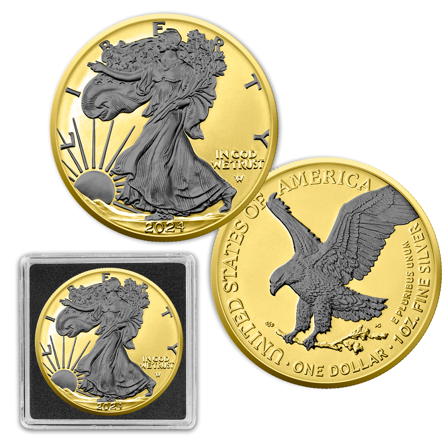 2024 Silver Eagle Reverse Black Ruthenium & Gold Enhanced 1 oz Silver - CoinsTV