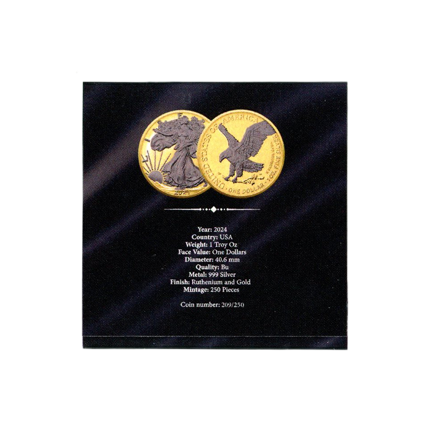 2024 Silver Eagle Reverse Black Ruthenium & Gold Enhanced 1 oz Silver - CoinsTV