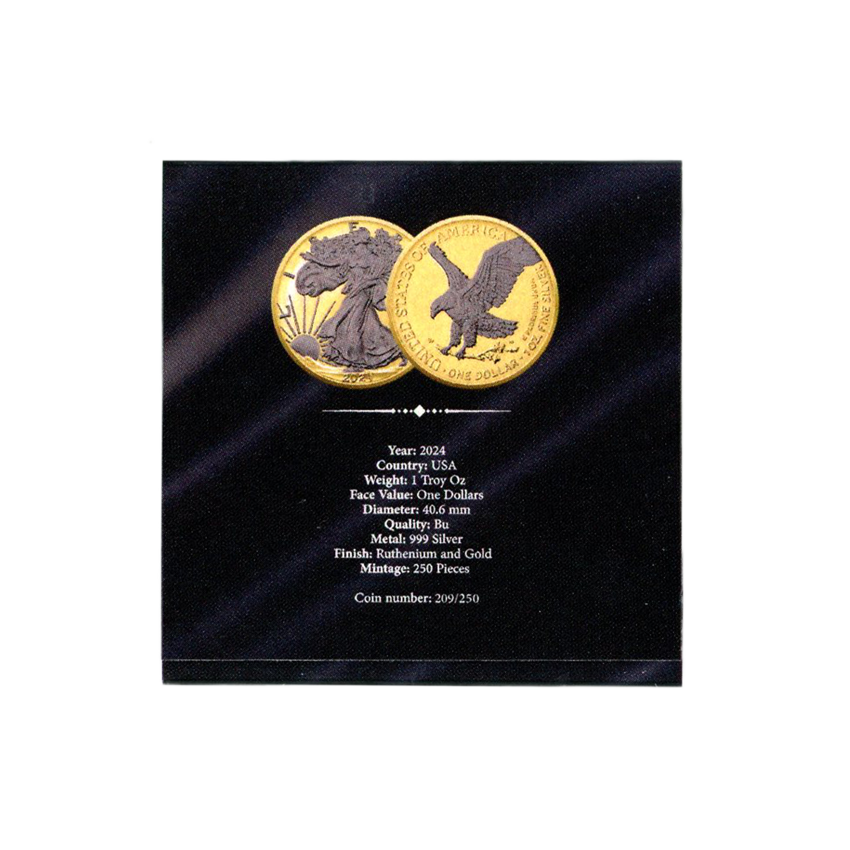 2024 Silver Eagle Reverse Black Ruthenium & Gold Enhanced 1 oz Silver - CoinsTV