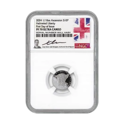 2024 Ascension Island Helmeted Liberty Proof 1/10 oz Silver - NGC PF 70 FDI Clark Signature - CoinsTV