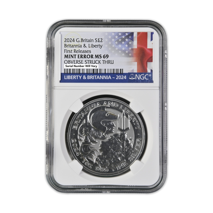 2024 Great Britain Britannia and Liberty - Obverse Struck Thru Error -  NGC MS69 First Releases 1 oz Silver - CoinsTV