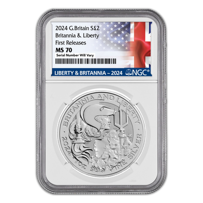 2024 Great Britain Britannia and Liberty - 1 oz Silver NGC MS70 First Releases - CoinsTV