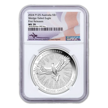 2024 Australia  Wedge Tailed Eagle - Flag Label & Mercanti Signature - NGC MS70 First Releases  1-oz Silver