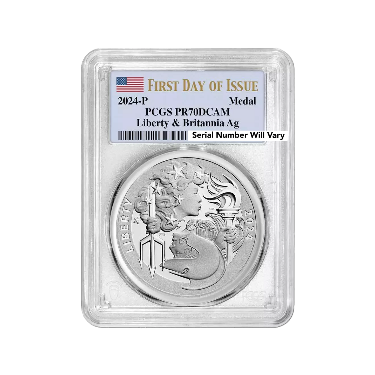 2024 P Great Britian Britannia & Liberty Medal - Flag Label - PCGS PR70DCAM First Day of Issue - CoinsTV