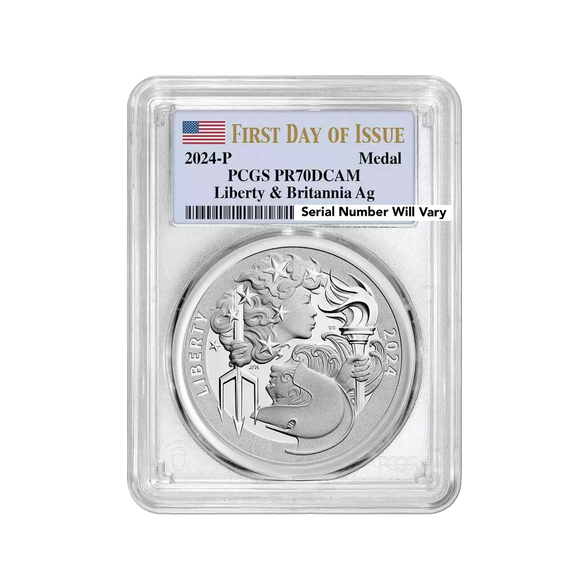2024 P Great Britian Britannia & Liberty Medal - Flag Label - PCGS PR70DCAM First Day of Issue - CoinsTV